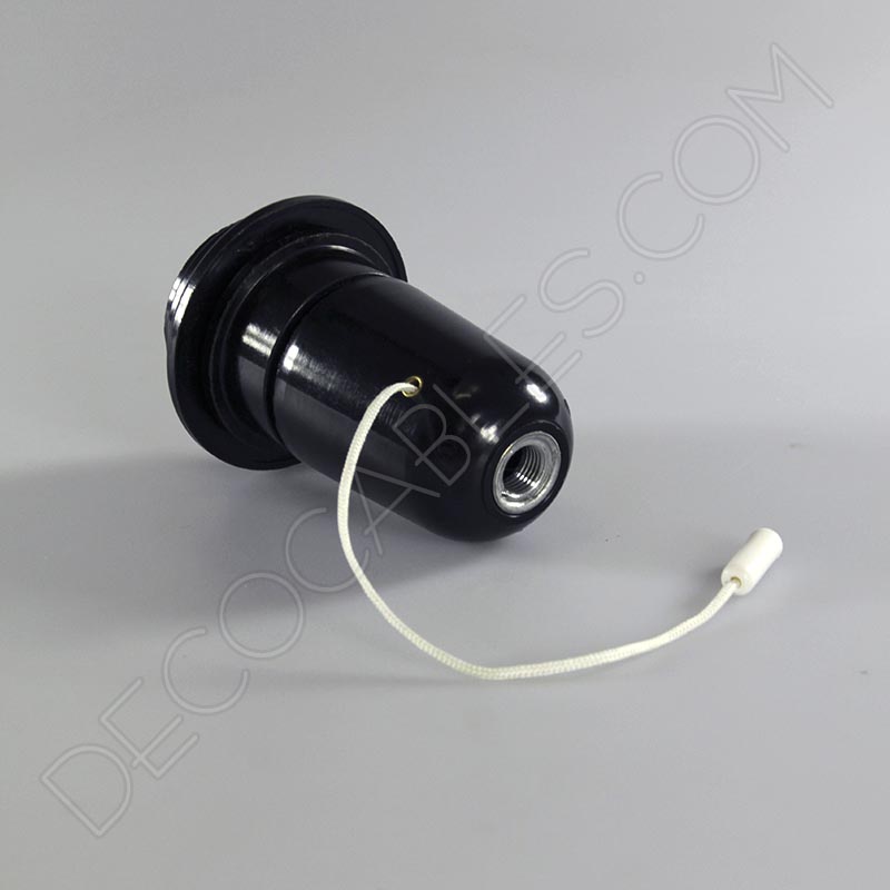 Portalámparas negro de baquelita para pantallas con cordón interruptor Portalámparas negro de baquelita para pantallas con cordón interruptor