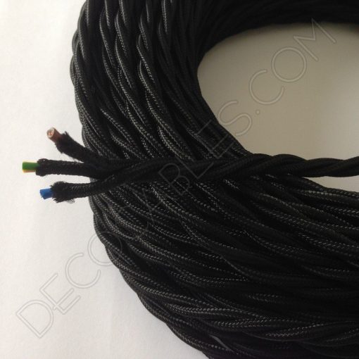 Cable eléctrico trenzado de color negro de 3 hilos