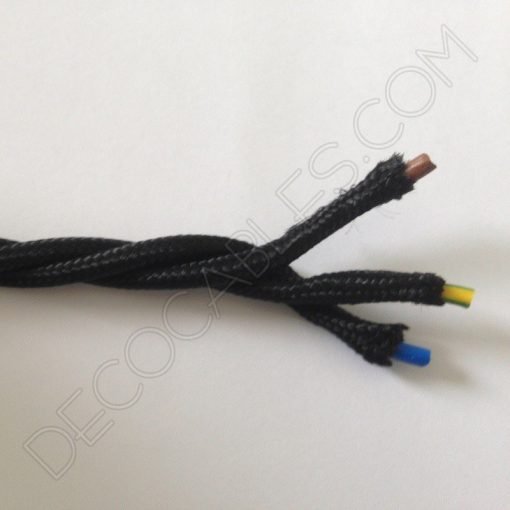 Cable eléctrico trenzado de color negro de 3 hilos