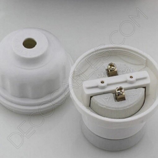 Portalámparas blanco de baquelita y cerámica esmaltada