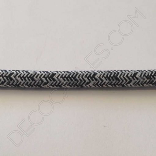 Cable textil eléctrico Vaquero (Gris y Blanco jaspeado) 3 Cable eléctrico redondo de tela de color gris y blanco en zig-zag jaspeado