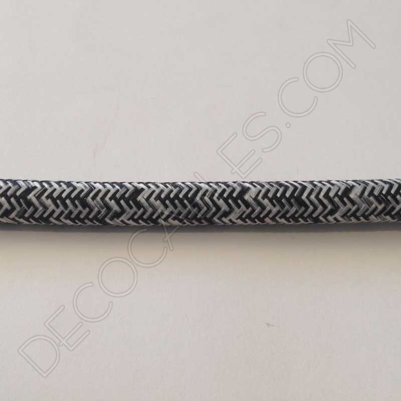 Cable eléctrico redondo de tela de color gris y blanco en zig-zag jaspeado Cable eléctrico redondo de tela de color gris y blanco en zig-zag jaspeado