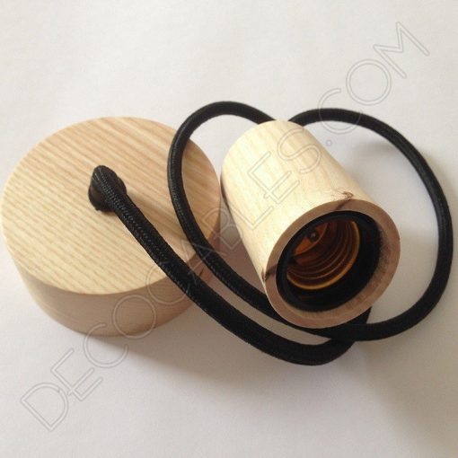 Lámpara Colgante Madera modelo Cilindro pequeño 2 Lámpara colgante en madera con cable textil modelo cilindro