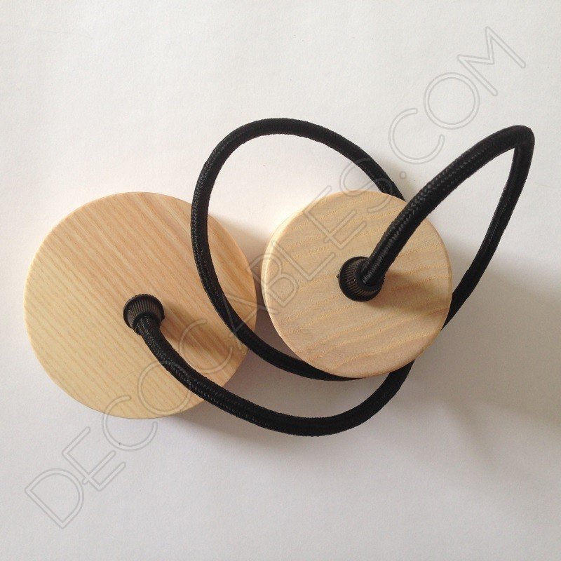 Lámpara colgante en madera con cable textil modelo cilindro Lámpara colgante en madera con cable textil modelo cilindro