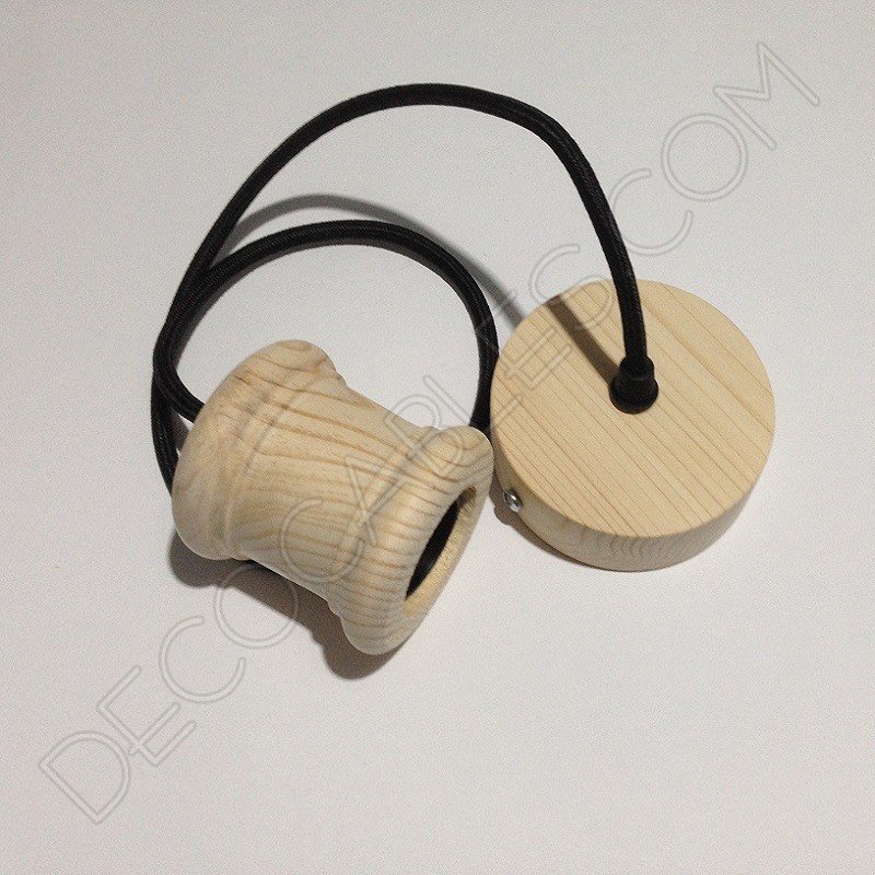 Lámpara colgante en madera con cable textil modelo columna Lámpara colgante en madera con cable textil modelo columna