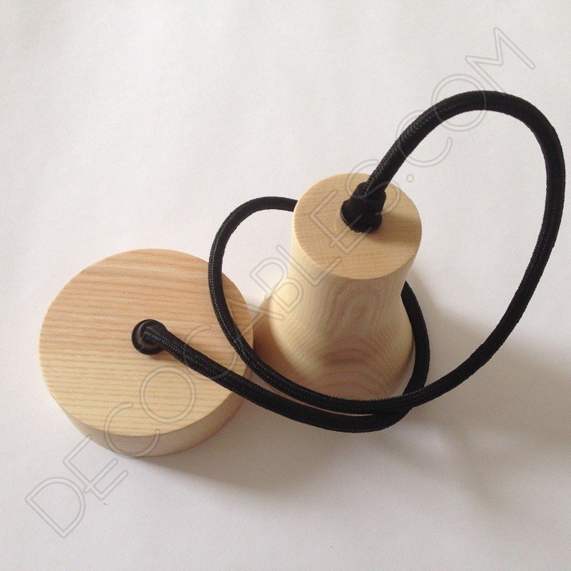 Lámpara colgante en madera con cable textil modelo foco Lámpara colgante en madera con cable textil modelo foco
