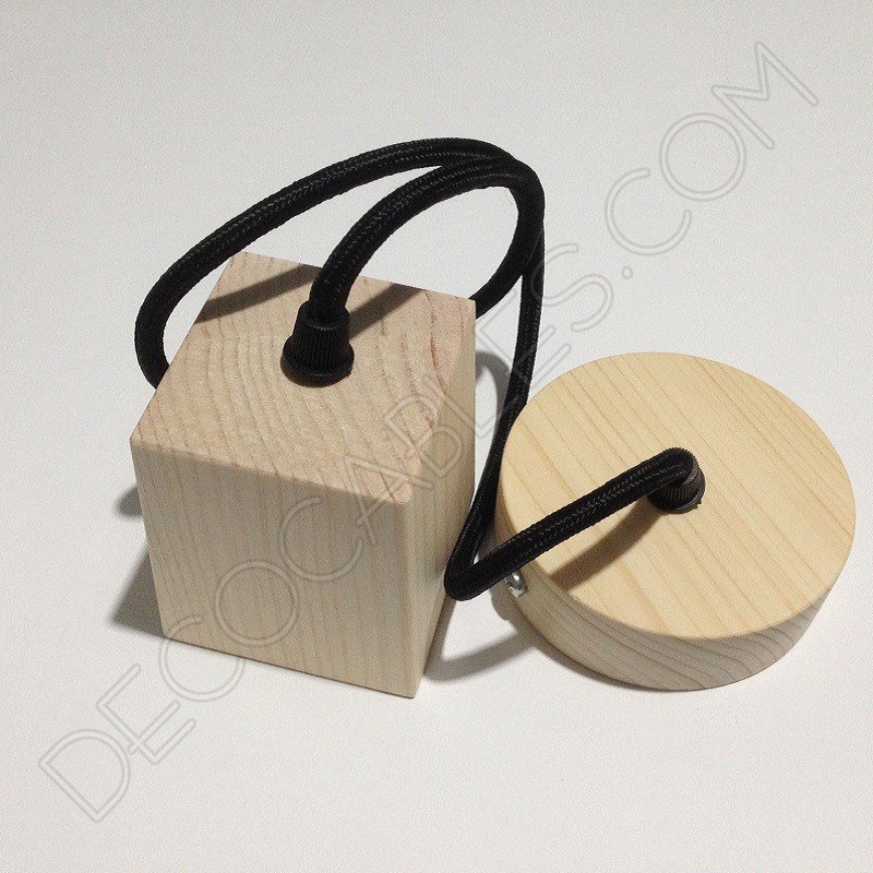 Lámpara colgante en madera con cable textil modelo trapecio Lámpara colgante en madera con cable textil modelo trapecio