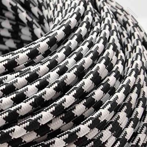 Cable textil eléctrico (Vintage Blanco y negro) 2 Cable eléctrico redondo vintage de tela de color blanco y negro jaspeado