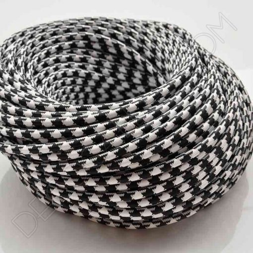 Cable textil eléctrico (Vintage Blanco y negro) 1 Cable eléctrico redondo vintage de tela de color blanco y negro jaspeado