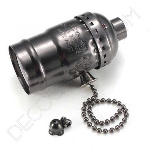 Portalámparas de latón con cadena interruptor color negro