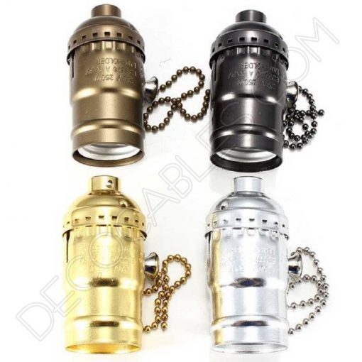 Portalámparas de latón con cadena interruptor varios colores