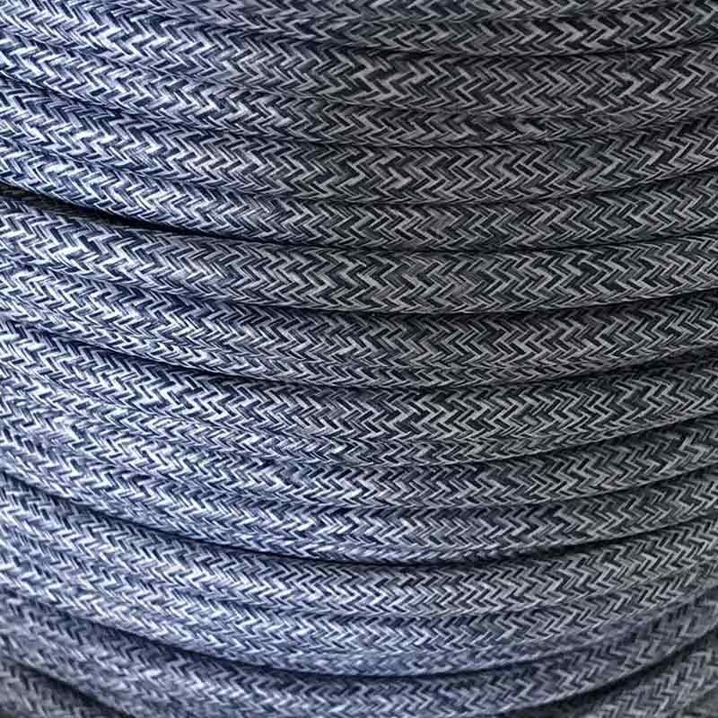 Cable eléctrico redondo de tela vaquera color azul y blanco en zig-zag jaspeado Cable eléctrico redondo de tela vaquera color azul y blanco en zig-zag jaspeado