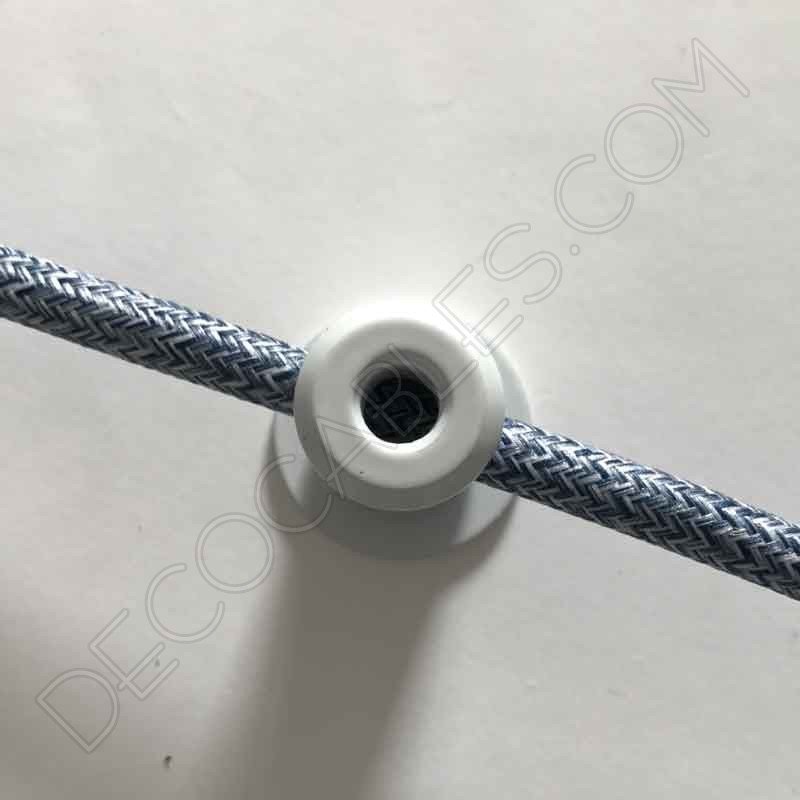 Cable eléctrico redondo de tela vaquera color azul y blanco en zig-zag jaspeado Cable eléctrico redondo de tela vaquera color azul y blanco en zig-zag jaspeado