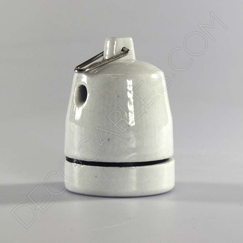 Portalámparas de cerámica esmaltada en color blanco con anilla para colgar Portalámparas cerámico