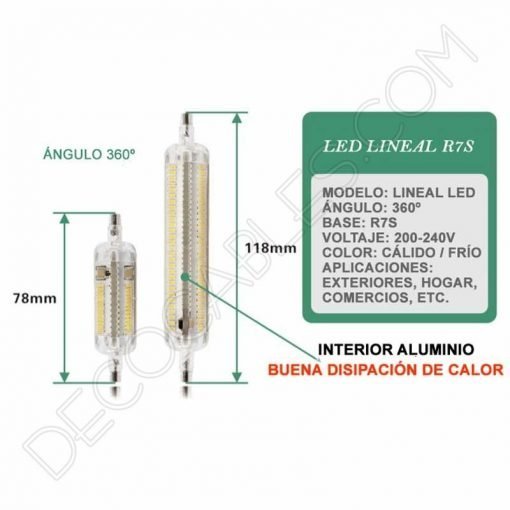 Bombilla Lineal Led larga 118mm 4 Bombilla lineal led corta y larga