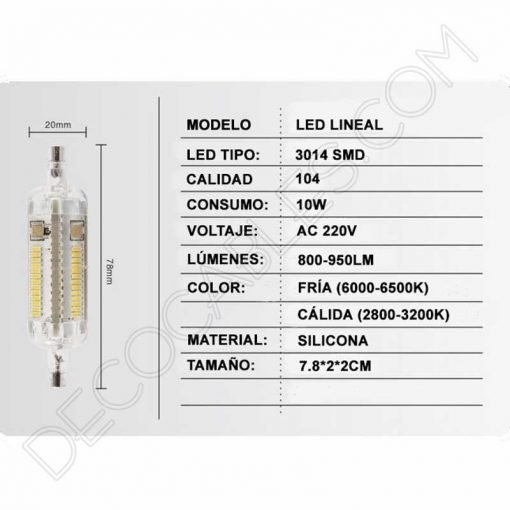 Bombilla lineal led corta 78 milímetros