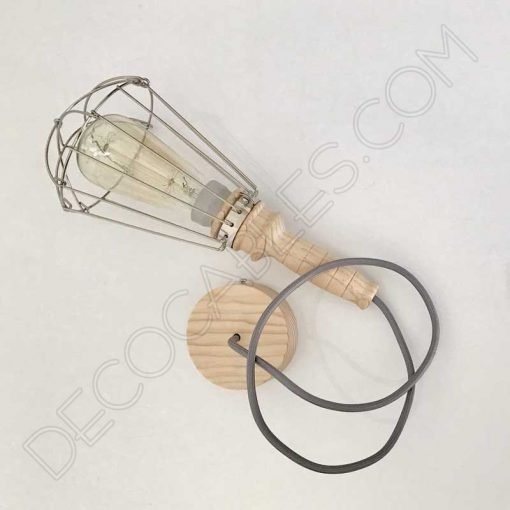 Lámpara Colgante de Madera con Jaula metálica 3 Lámpara colgante de madera con jaula metálica