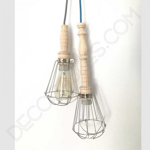 Lámpara Colgante de Madera con Jaula metálica 2 Lámpara colgante de madera con jaula metálica