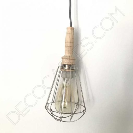 Lámpara Colgante de Madera con Jaula metálica 5 Lámpara colgante de madera con jaula metálica
