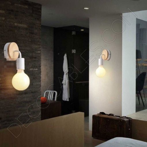 Lámpara Aplique de pared soporte en Madera y Metal 4 Lámpara aplique de pared de metal y madera en blanco