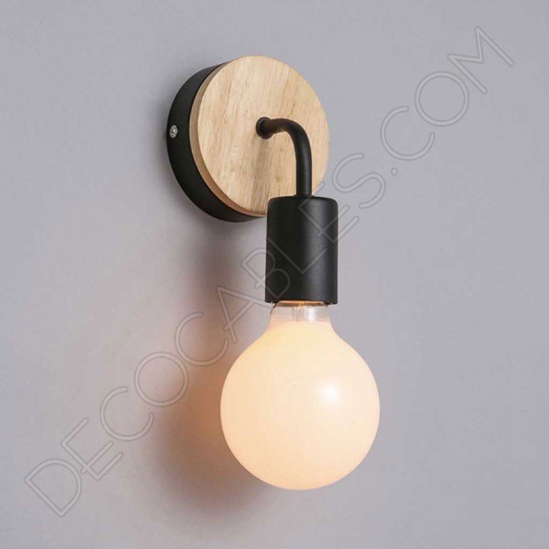 Lámpara aplique de pared de metal y madera en negro Lámpara aplique de pared de metal y madera en negro