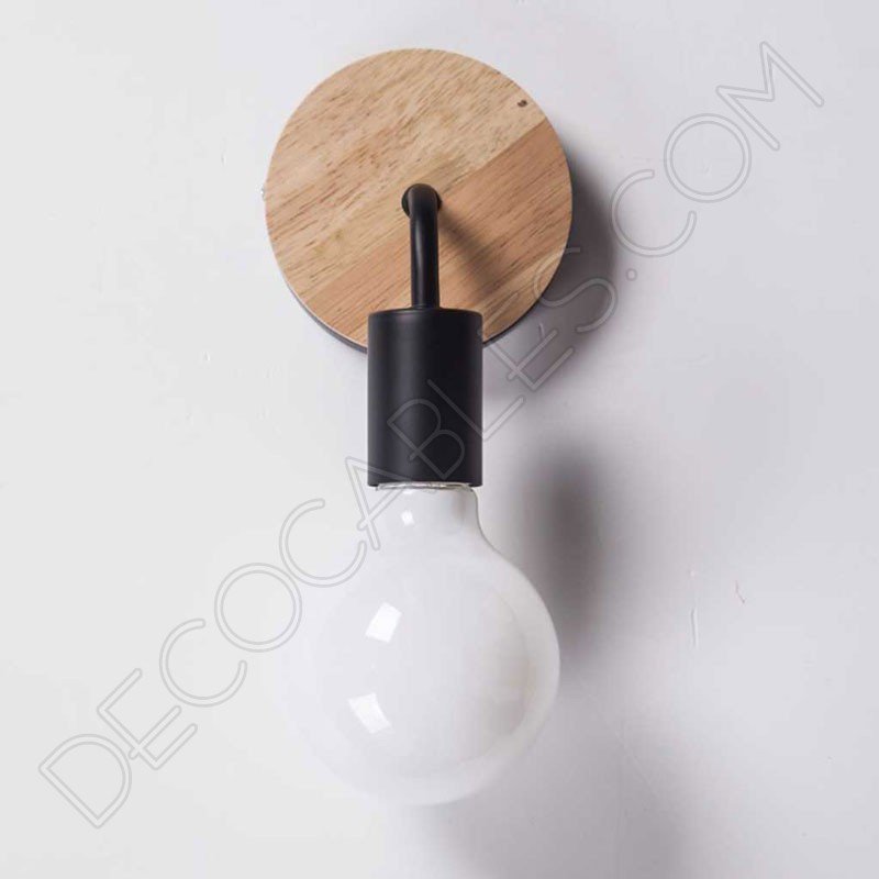 Lámpara aplique de pared de metal y madera en negro Lámpara aplique de pared de metal y madera en negro