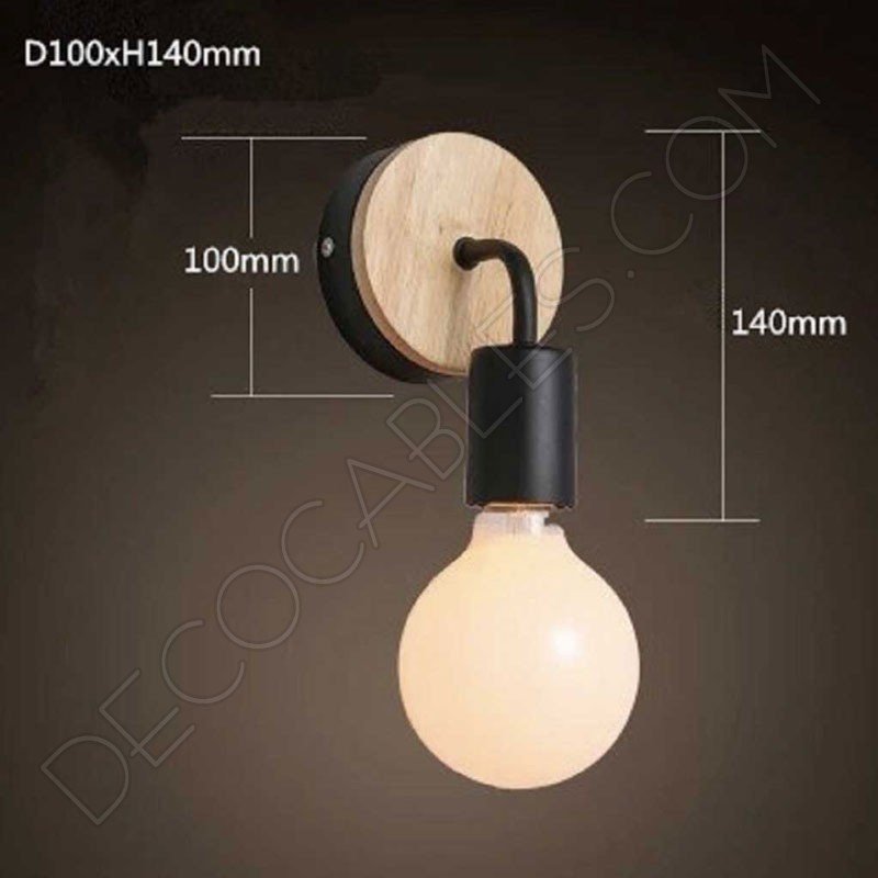 Lámpara aplique de pared de metal y madera en negro Lámpara aplique de pared de metal y madera en negro