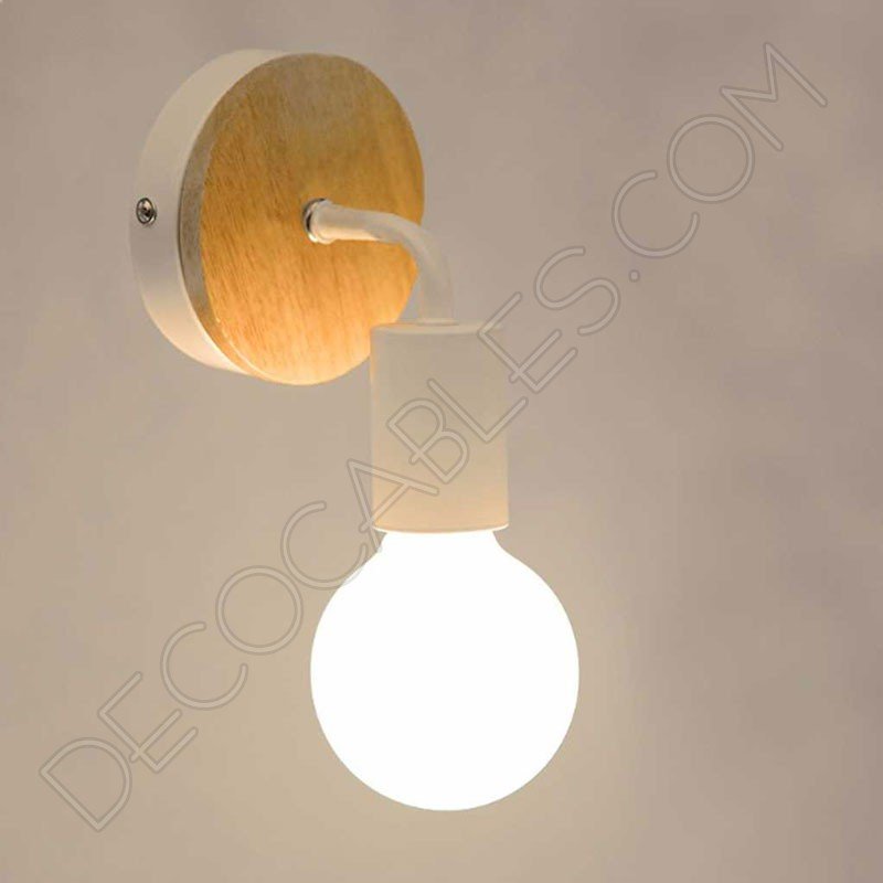 Lámpara aplique de pared de metal y madera en blanco Lámpara aplique de pared de metal y madera en blanco
