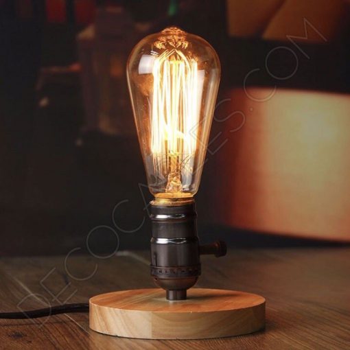 Lámpara de sobremesa con peana de madera