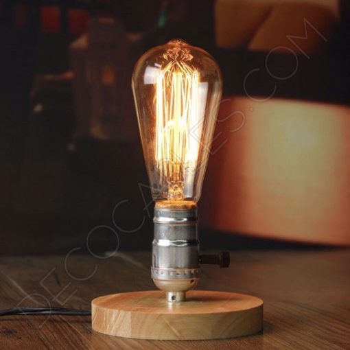 Lámpara de sobremesa con peana de madera