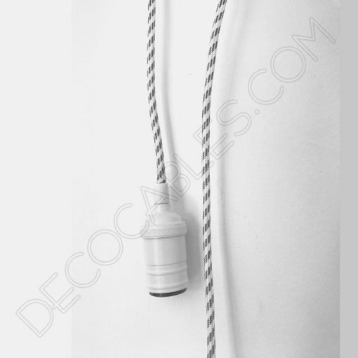 Cable eléctrico de tela blanco y gris plata