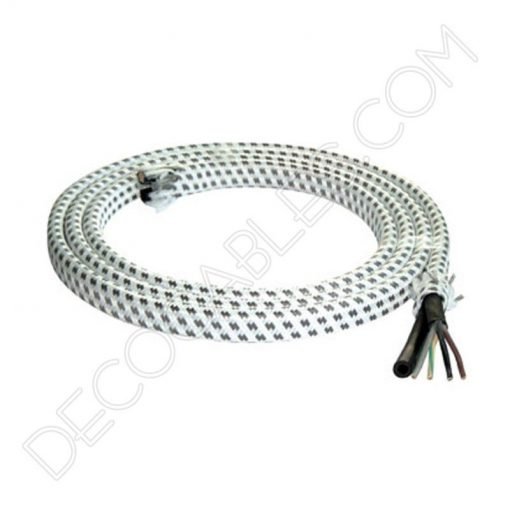 Cable eléctrico de tela blanco y gris plata