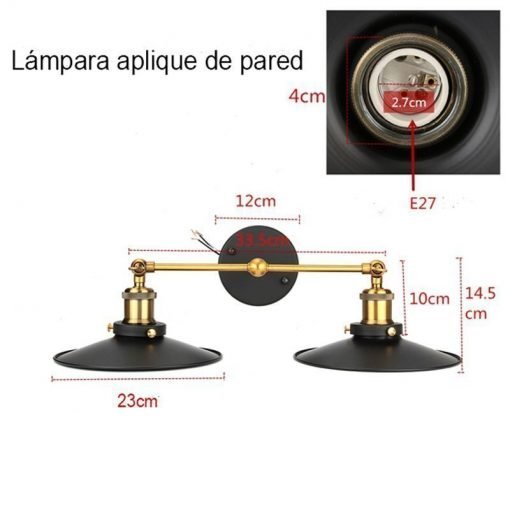 Lámpara Aplique de pared Vintage dos brazos con plato 13 Lámpara Aplique de pared dos brazos vintage