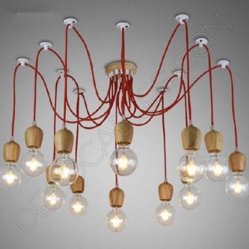 Lámpara colgante araña de madera color rojo