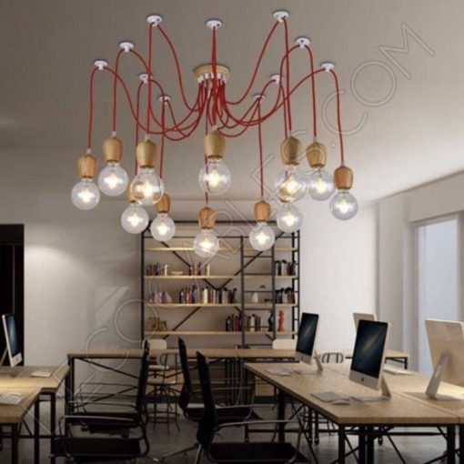 Lámpara colgante araña de madera color rojo