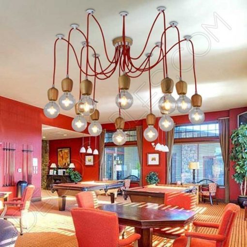 Lámpara colgante araña de madera color rojo