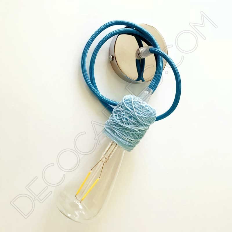 Lámpara colgante con portalámparas textil de algodón en azul Lámpara colgante con portalámparas textil de algodón en azul