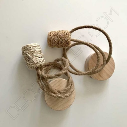 Lámpara colgante con portalámparas textil 7 Lámpara colgante con portalámparas textil de algodón en cáñamo claro