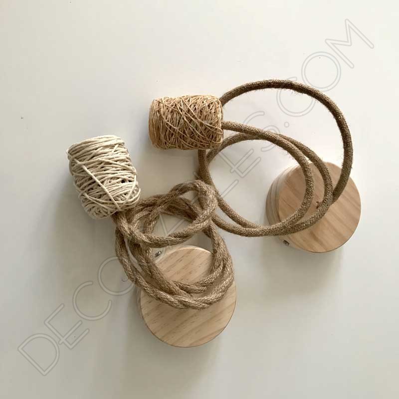 Lámpara colgante con portalámparas textil de algodón en cáñamo Lámpara colgante con portalámparas textil de algodón en cáñamo claro