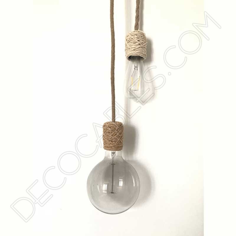 Lámpara colgante con portalámparas textil de algodón en cáñamo claro Lámpara colgante con portalámparas textil de algodón en cáñamo claro