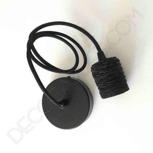 Lámpara colgante con portalámparas textil 2 Lámpara colgante con portalámparas textil de algodón en negro