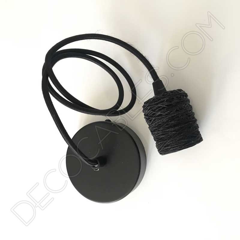 Lámpara colgante con portalámparas textil de algodón en negro Lámpara colgante con portalámparas textil de algodón en negro