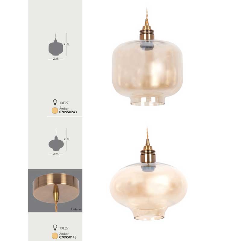 Lámpara colgante tulipa cristal ámbar modelo muriel Lámpara colgante tulipa cristal ámbar modelo muriel