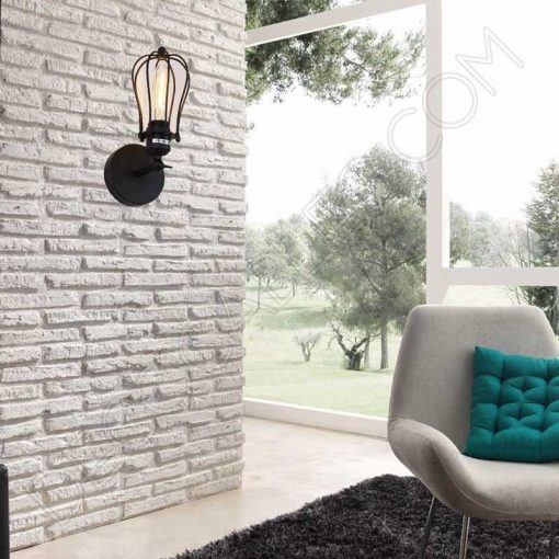 Lámpara aplique de pared Vintage negro mate con jaula