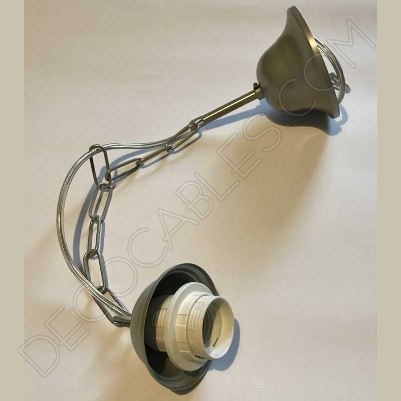 Conjunto florón cadena y portalámparas plata Conjunto florón cadena y portalámparas plata