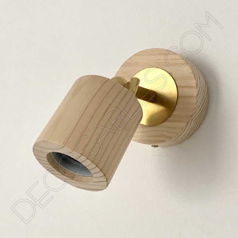 Foco articulado de pared en latón y madera Foco articulado de pared en latón y madera