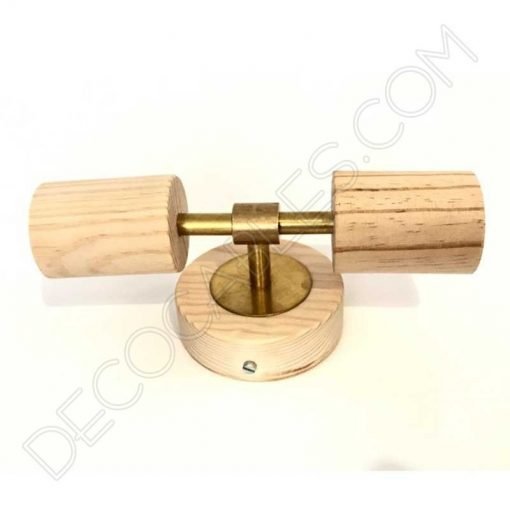 Foco aplique de pared en latón y madera