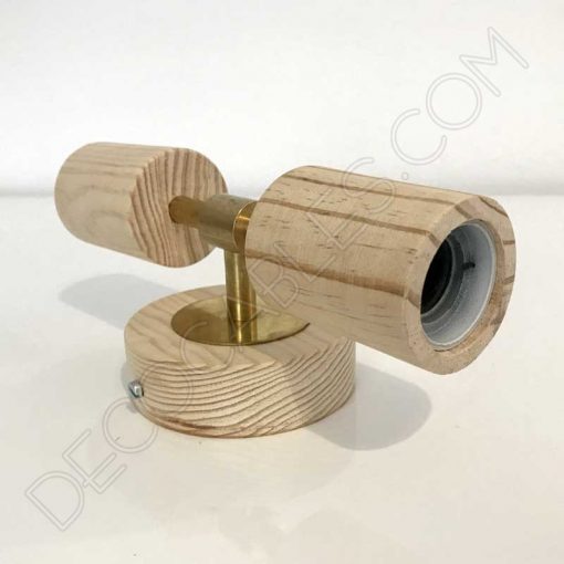 Foco aplique de pared en latón y madera