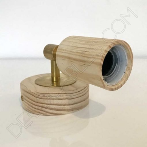 Foco aplique de pared en latón y madera