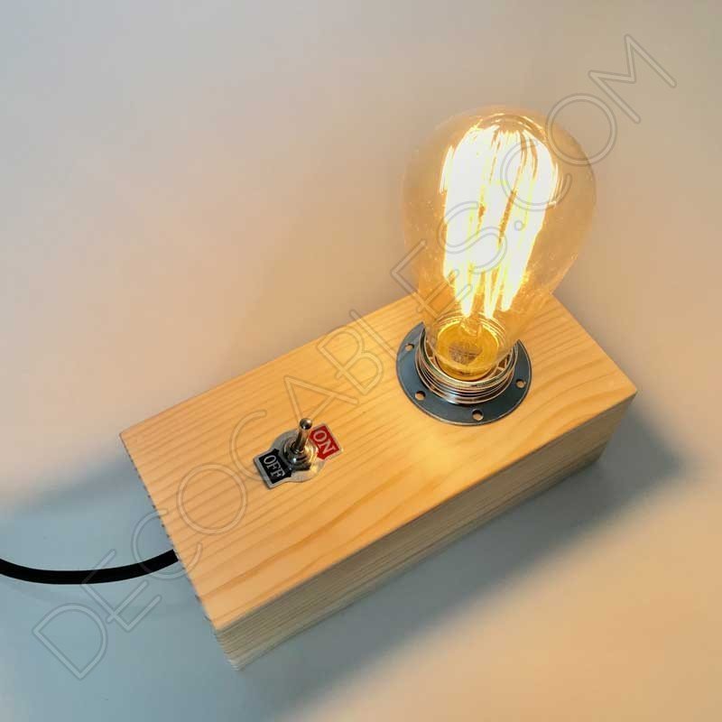 Lámpara caja de madera sobremesa y pared Lámpara caja de madera sobremesa y pared